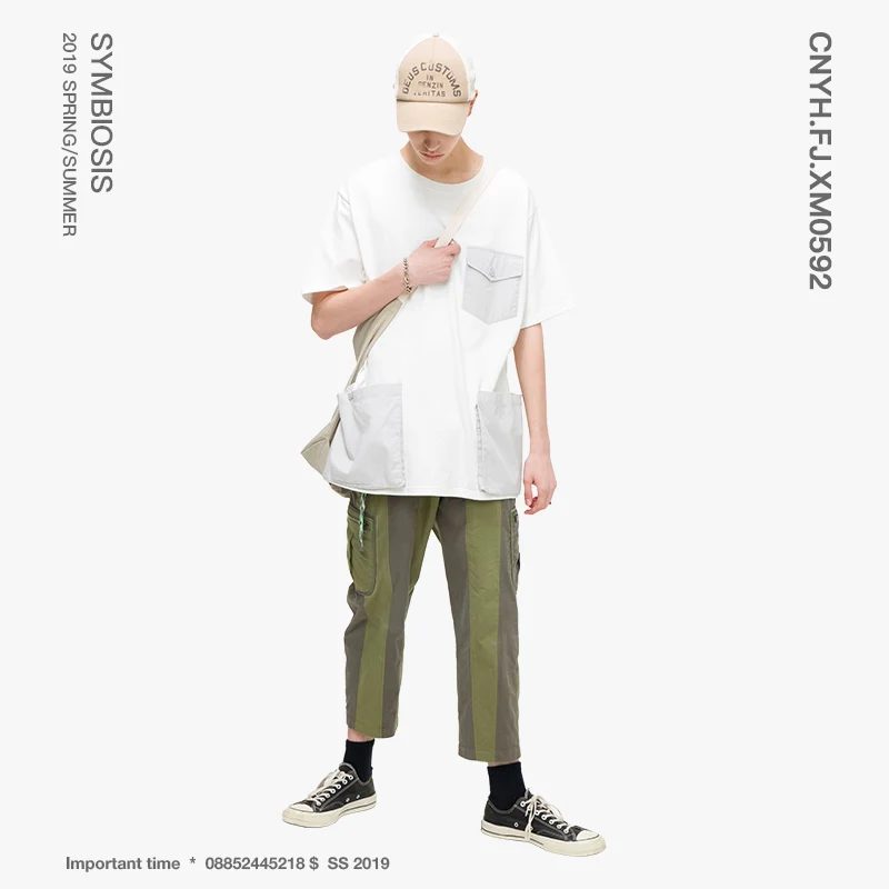 VIISHOW уличная лоскутное Для мужчин футболка бренд Повседневное мульти-карман