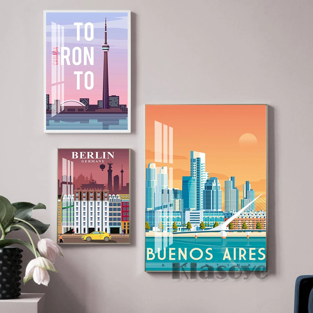 Карта путешествий с города мира постер Амстердам Франция Берлин Холст Картина