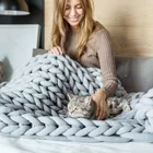 1000 г очень толстая крупная пряжа хлопчатобумажная трубчатая пряжа мериносовая шерсть альтернатива сделай сам громоздкая рукоятка для вязания одеяло пряжа для ручного вязания