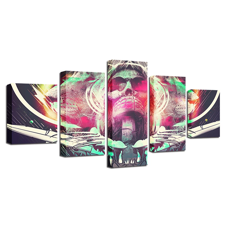

Home Living Room Decoration HD Printing Painting Frame 5 Pieces Abstract Skull And Tiger Poster Modular Canvas Pictures Wall Art