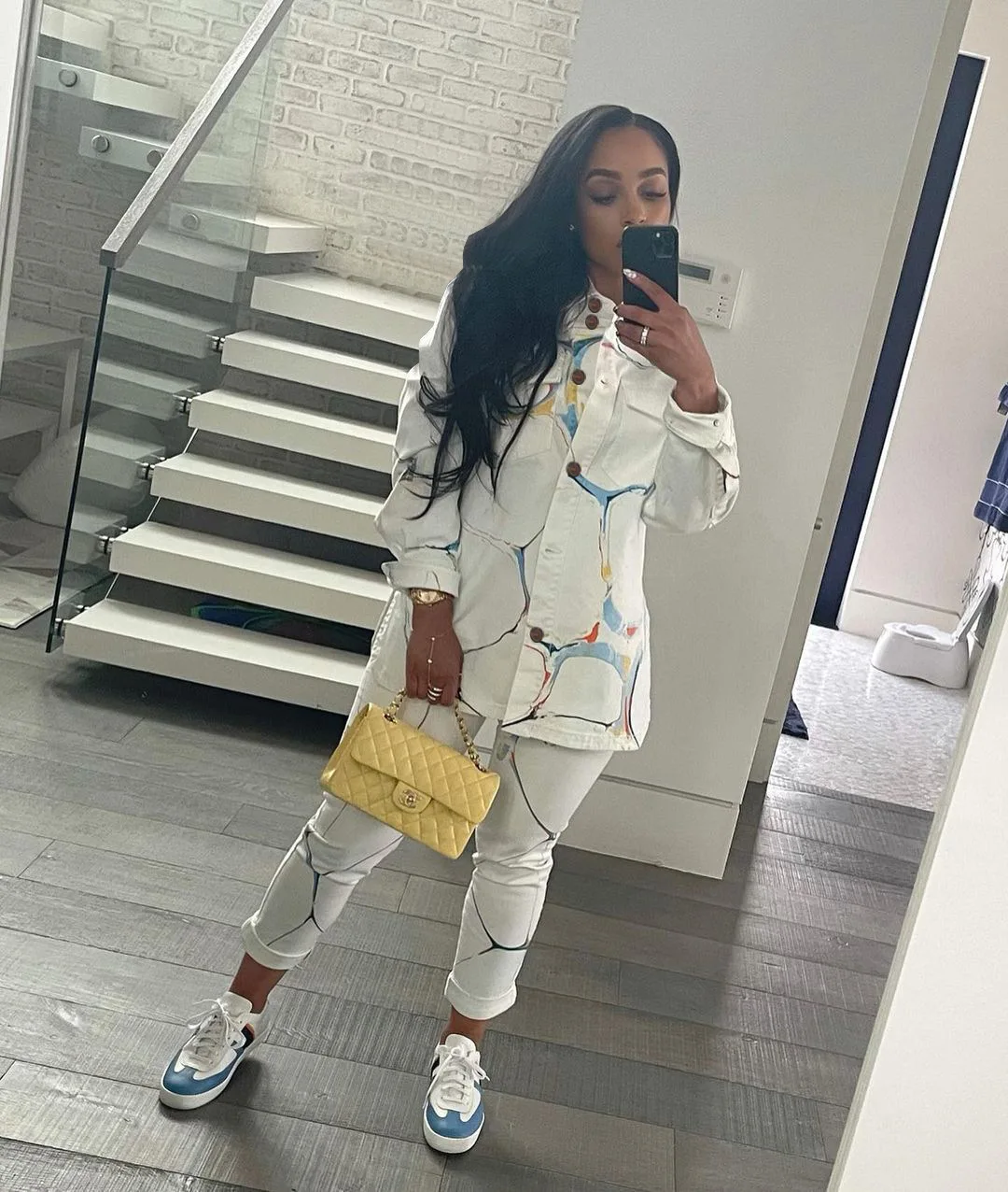 Женский брючный костюм с принтом повседневный приталенный жакет