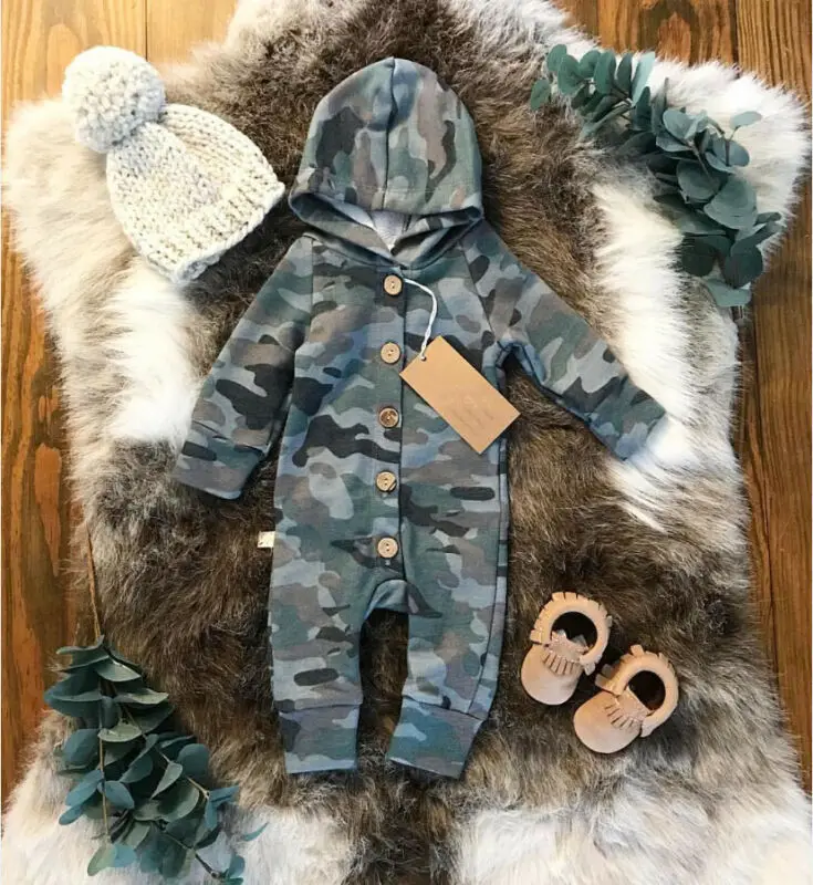 

2020 New Fashion Newborn Baby Rompers Cute Boys Girls Long Camo Hoodies Jumpsuit Playsuit Kids Cotton Clothes Baby Outfit 0-24M