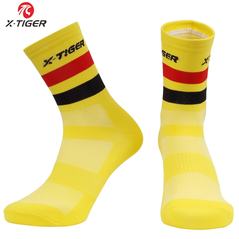 Yellow X-TIGER, высокое качество, профессиональные велосипедные носки для мужчин и женщин, дышащие велосипедные носки, для улицы, для гонок, велосипеда, Компрессионные спортивные носки - Цвет: Yellow