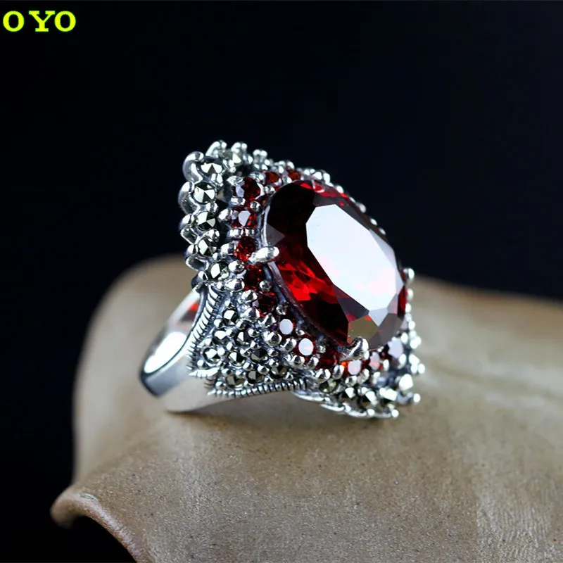 100% S925 украшения из чистого серебра classic тайский гранат в серебре ring|Кольца| |