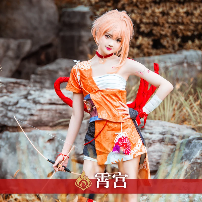 

Game Genshin Impact Yoimiya Cosplay Costume Female Fashion Combat Uniform Activity Party Role Play Clothing Halloween Outfits