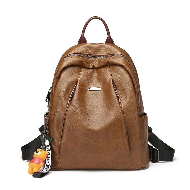 Винтажный женский кожаный рюкзак с заклепками защитой от кражи дорожный