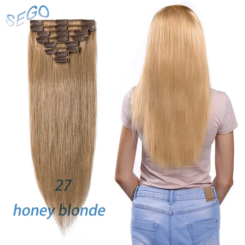 #27 SEGO "-24" 65-120G прямолинейный скрепка в Пряди человеческих волос для наращивания чистый и фортепиано Цвет 8 шт./компл. Non-Волосы remy, на заколках, бразильские волосы - Цвет: #27
