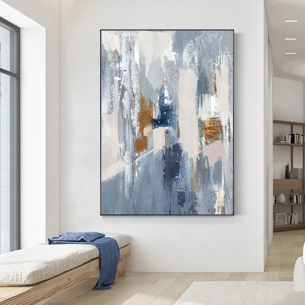 Скандинавская абстрактная синяя Золотая текстура настенная Картина на холсте