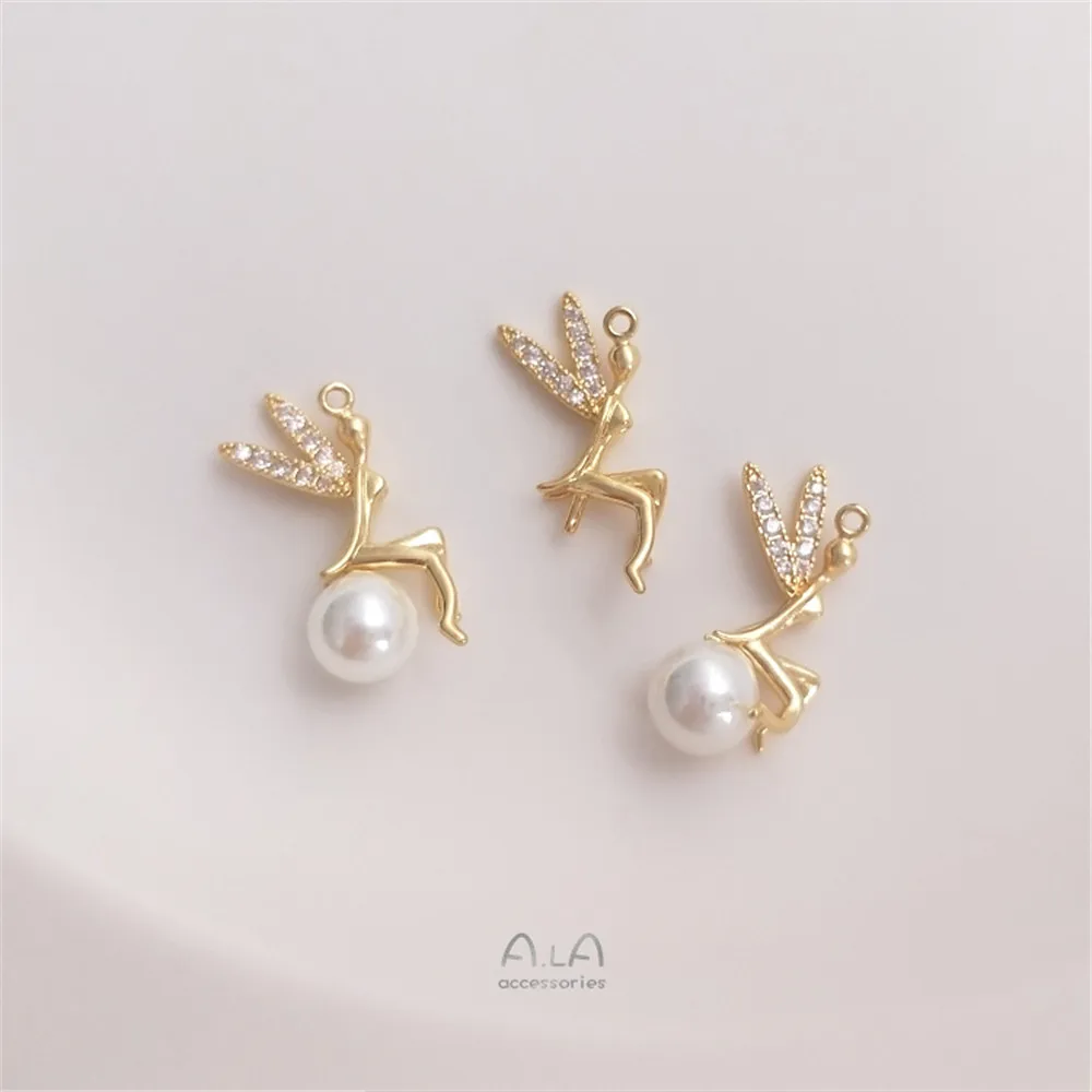 

14K bag gold protective tape half needle elf pendant Angel elevator elevator DIY sticky crystal parts