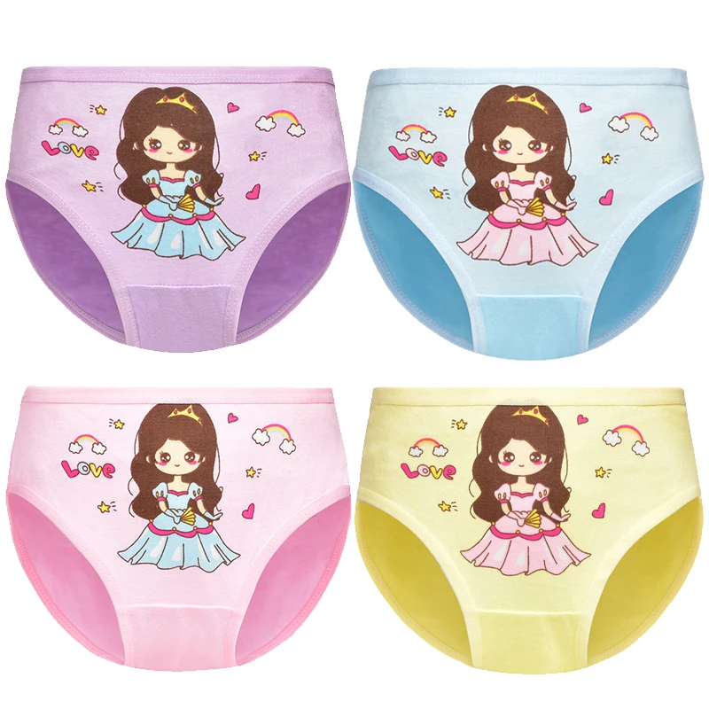Трусики для девочек 4 шт./Лот мягкие хлопковые нижнее белье с мультяшным рисунком