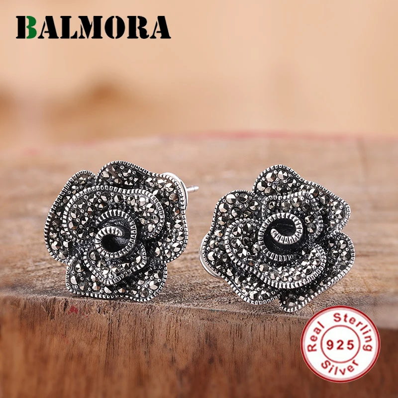 BALMORA Настоящее серебро 925 пробы клип серьги для женщин подарок матери любовника Мозаика Цветок розы в стиле ретро модные ювелирные изделия Brincos