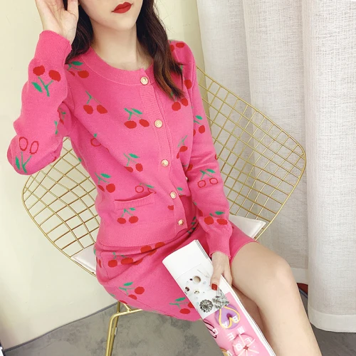 Женский комплект из двух предметов трикотажный однобортный Кардиган золотого