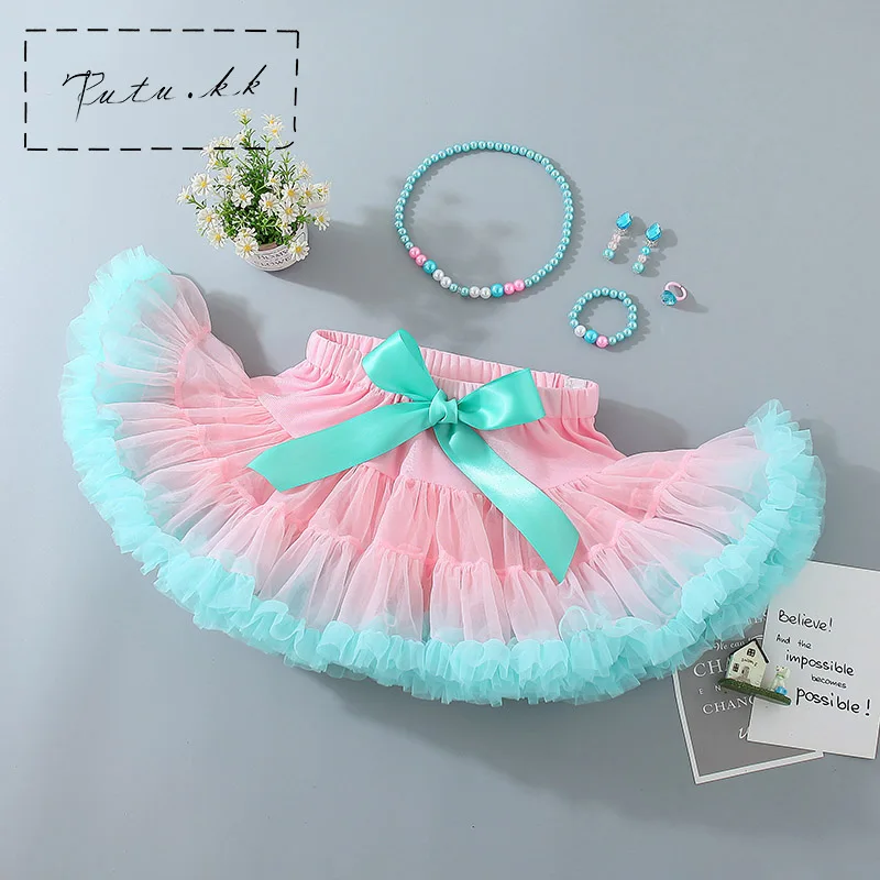Юбка для девочек смешанные цвета пышная фатиновая юбка пачка регулируемая