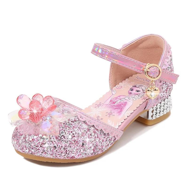 

Disney Children Shoes Frozen Aisha Summer Girl Princess High Heels Baby PU material Breathable Non-slip Crystal Sandals for kids