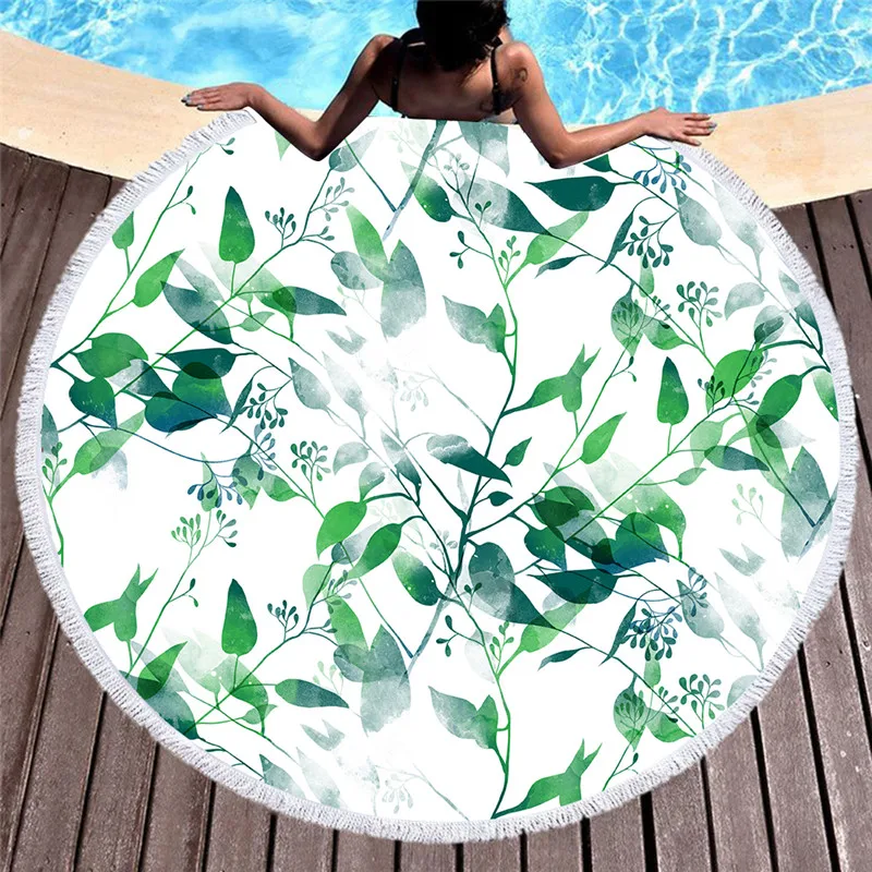 

Leaf flower pattern microfiber beach towel round 150cm Microfiber Fabric
