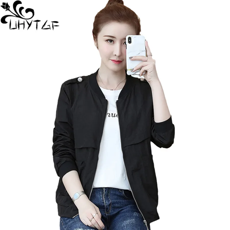 Куртка UHYTGF Женская Весенняя однотонная повседневное короткое пальто с длинными