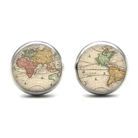world map traveler earrings vintage world map glass earrings vintage globe jewelry glass cabochon earrings world travel souvenir
