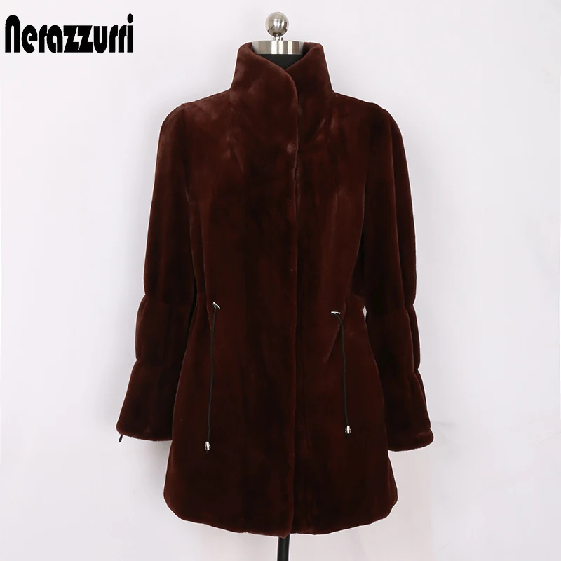 Nerazzurri Winter faux fur coat women long sleeve stand collar Fluffy warm thick fake coats for Plus size fashion 2020 | Женская одежда