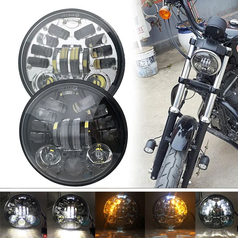 

5 3/4" 5.75 inch Led headlight Turn Signal Light for Dyna Sportster 1200 883 5.75 Inch Projector LED Moto Headlight.