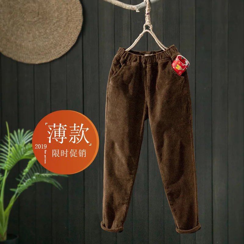 Вельветовые женские брюки с эластичной резинкой на талии осень/зима 2019 новые