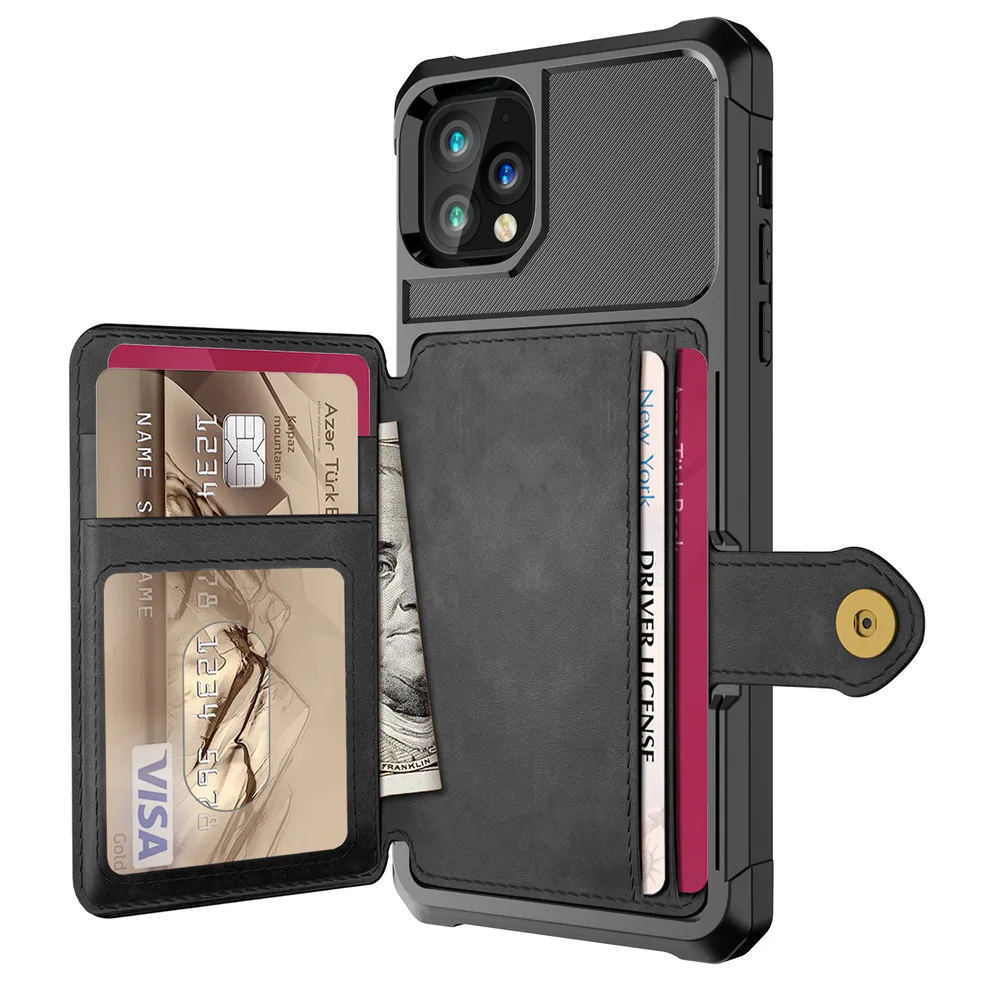 Black Для Apple iPhone 11 Pro Max 11 чехол, кредитная карта из искусственной кожи, флип-кошелек, фото держатель, твердая задняя крышка для iPhone 11 Max - Цвет: Black