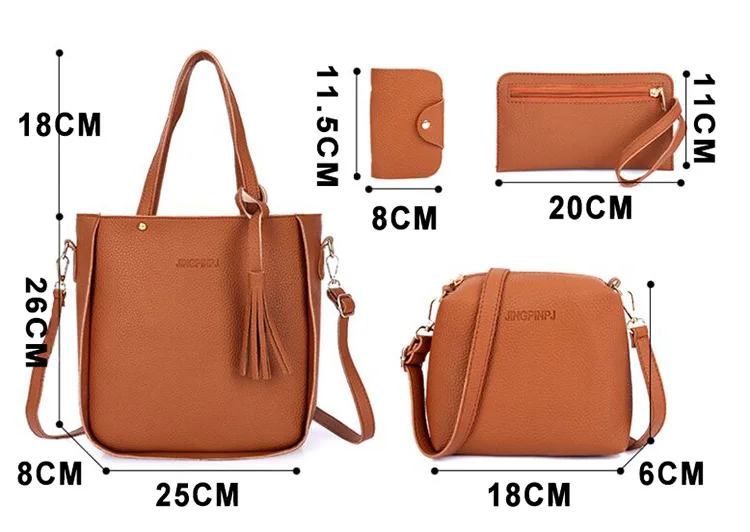 3Pcs/Set Bags For Women Handbag PU Leather Shoulder Bags Casual Tote Tassel Top Handle Designer Bag Composite Messenger Bag