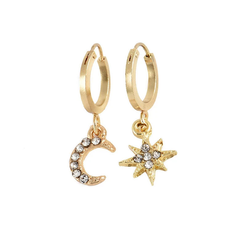 

Titanium Moon Star Pendant Necklace For Women Girls Chain Choker Dangle Hoop Earrings Luxury Jewelry Set Beautiful Hoop Earring