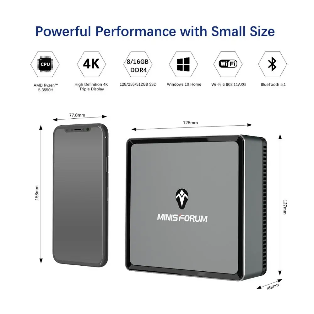 Новый мини-ПК DMAF5 Windows 10 16 Гб ОЗУ 512 ПЗУ AMD RYZEN5 3550H медиаплеер WiFi6 1000M LAN Bluetooth 5 1 4K HDD