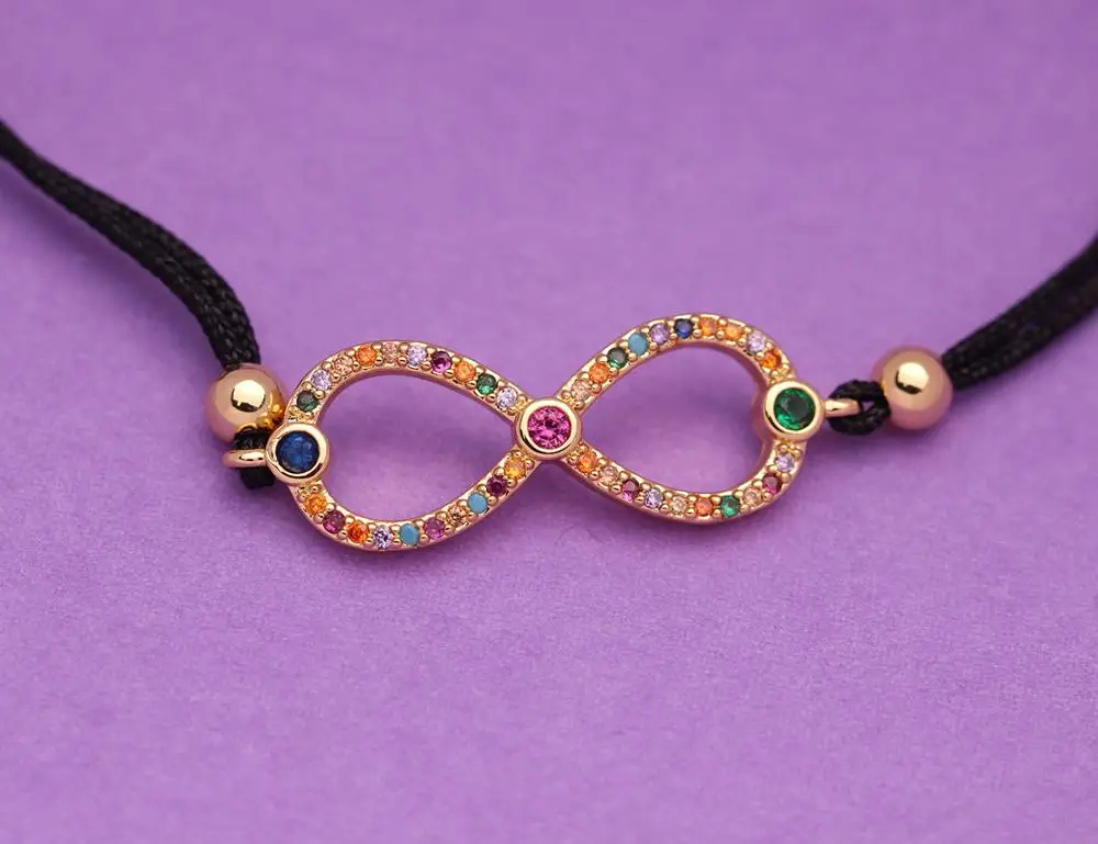 Блестящий разноцветный браслет с кубическим цирконием латунь бесконечность
