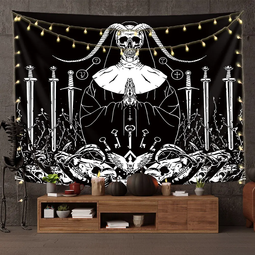 Night Starry Sky Tarot Skull Tapestry Wall Hanging Witchcraft Black Room Decor Carpet Psychic Hippie Tapiz Trippy Home Decoratio | Дом и сад