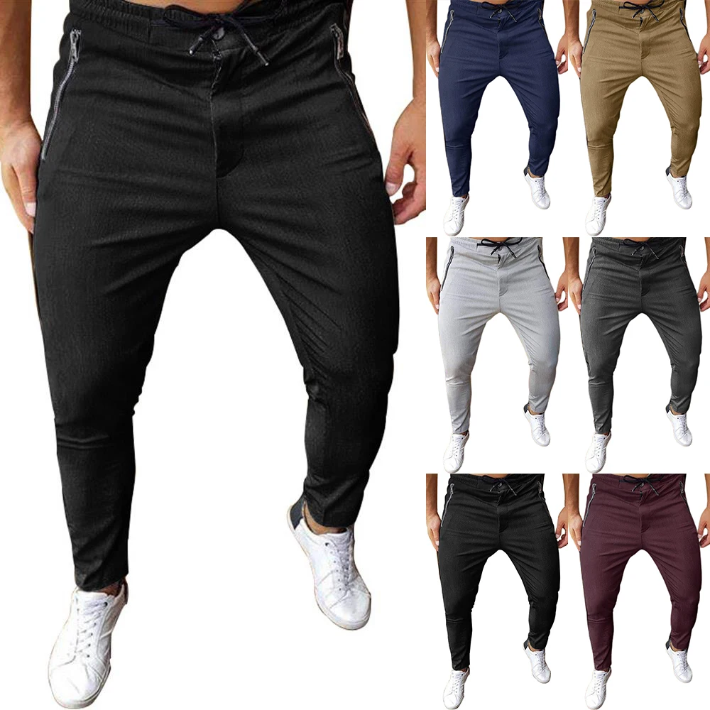

Bandage Waist Long Men Pants Solid Color Skinny Casual Oversize Male Slim Fit Trousers Casual