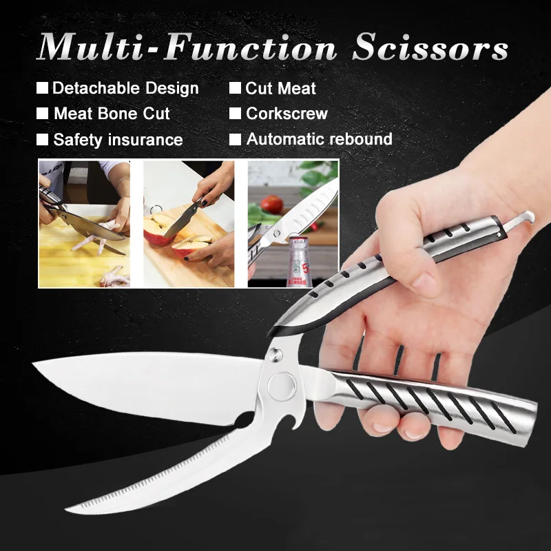 

New Hot kitchen multi-function scissors German stainless steel chicken bone scissors monster scissors chef knife kitchen tools