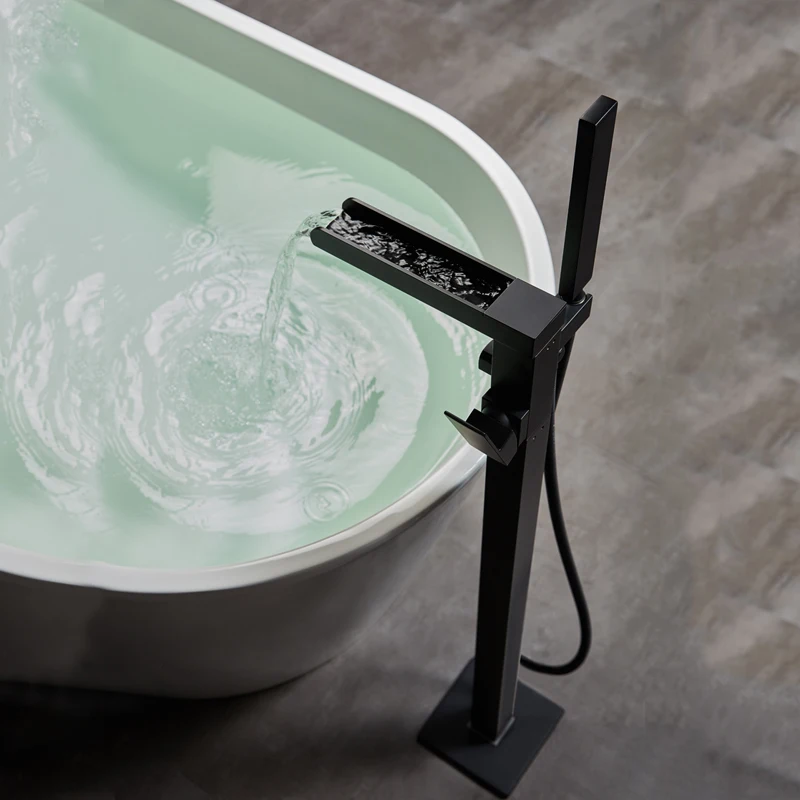 Напольная подставка для ванны смеситель черный золотой матовый латунный Водопад