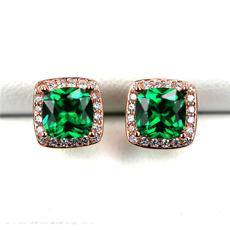 

Luxury Female Emerald Green Square Earrings Sterling Silver Rose Gold Wedding Earrings Vintage Stud Earrings For Women