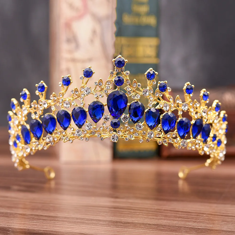 Baroque Blue Crystal Tiaras And Queen Crowns Wedding Hair Accessories Bridal Crown Headpiece Bride | Украшения и аксессуары