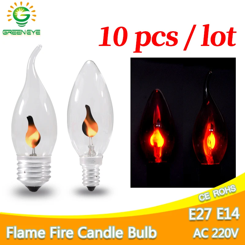 10 шт. светодиодные лампы E14 E27 Edison led лампачки со пламени в форме свечи светильник