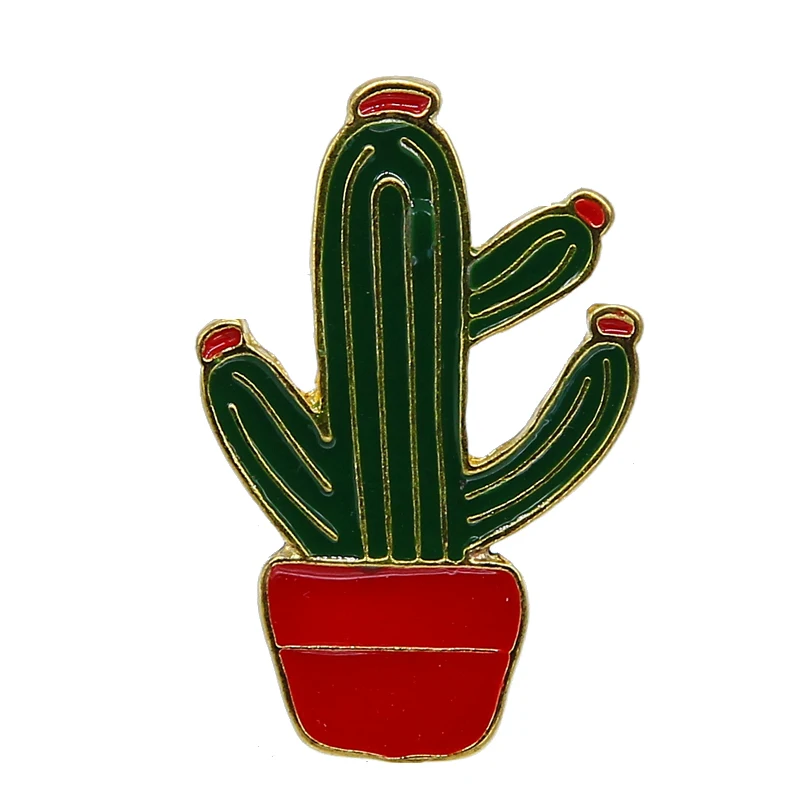 Разноцветные эмалированные булавки в горшке с изображением кактуса кошки броши