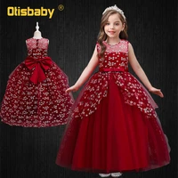 romantic pageant children princess bow knot wedding long floral girls graduation ceremony bridesmaid dresses kids tail ball gown