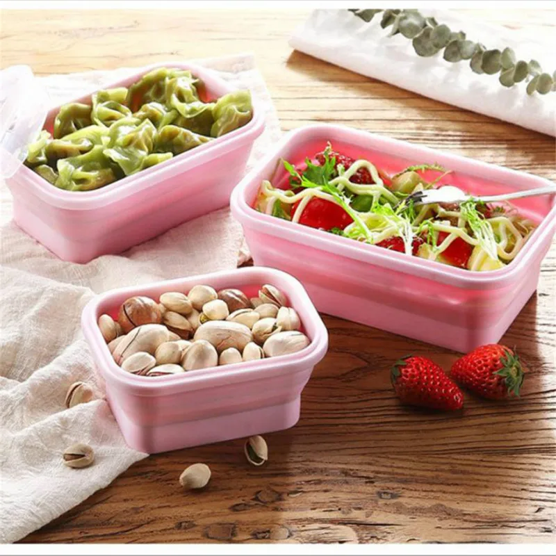 Силиконовый складной Ланч-бокс, контейнер для хранения еды, складной Bento box, BPA Free, Microwavable, портативная миска для еды, уличная коробка