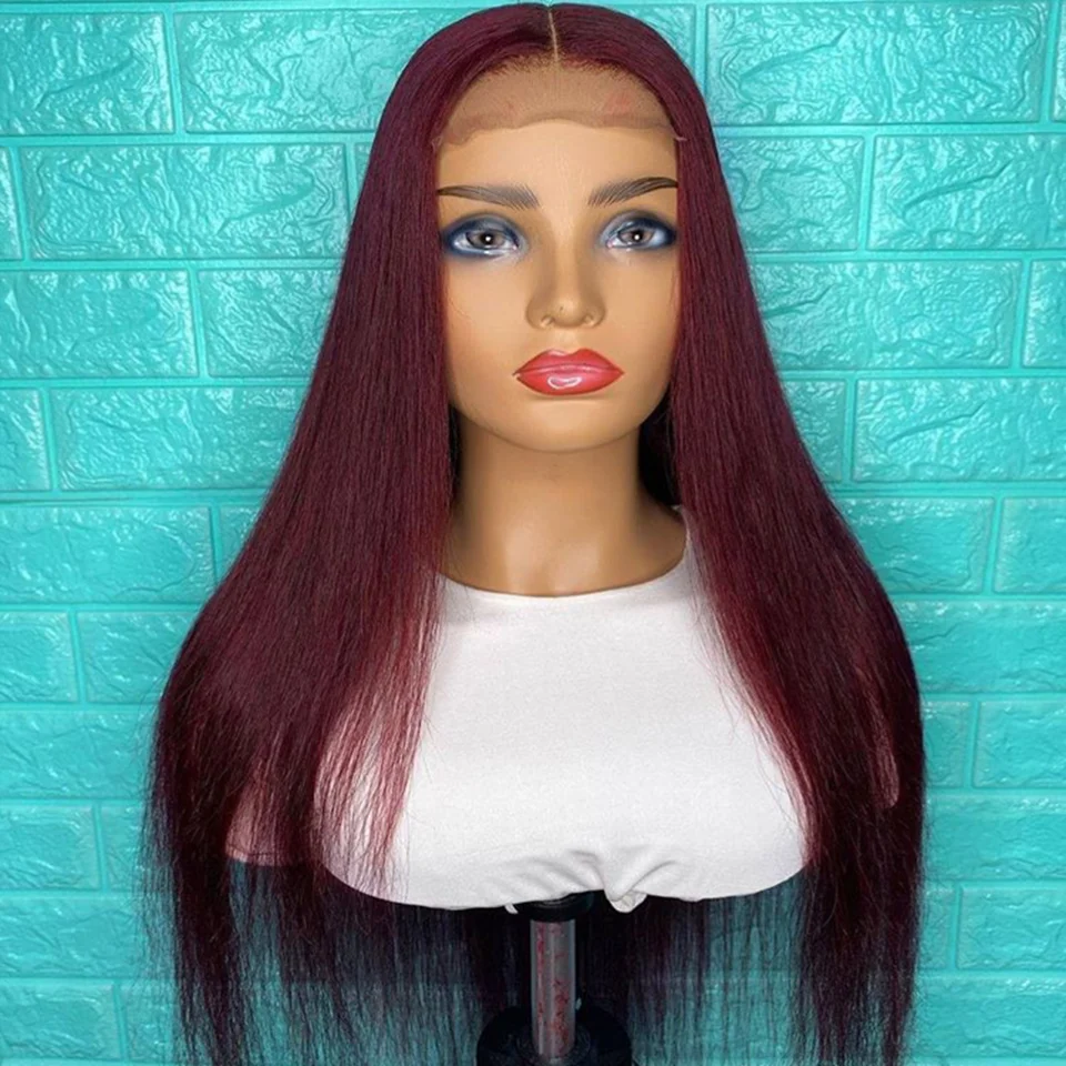 Прямые бордовые кружевные передние парики 99j цвет человеческие волосы с детскими