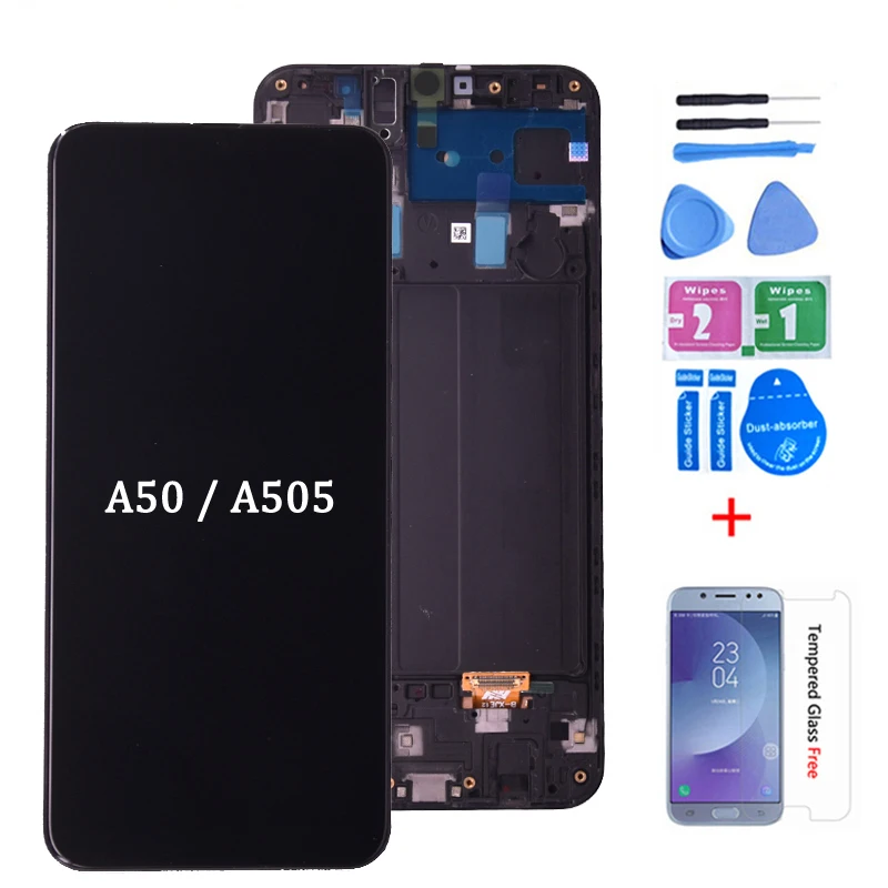 

ЖК-дисплей AAA для Samsung Galaxy A50 SM-A505FN/DS A505F/DS A505, сенсорный экран с дигитайзером и рамкой для Samsung A50 LCD