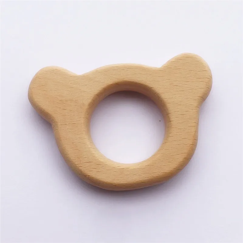 Mordedor de oso de madera para beb&eacute;, mordedor org&aacute;nico ecol&oacute;gico sin terminar, sonajero de dentici&oacute;n, juguete de animales de madera, 10 piezas-3