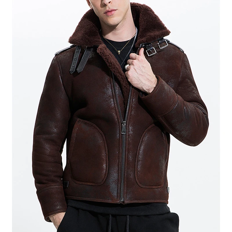 2021 Модные мужские b3 ВВС Пилот пальто из натуральной овечьей кожи Дубленки шерсть
