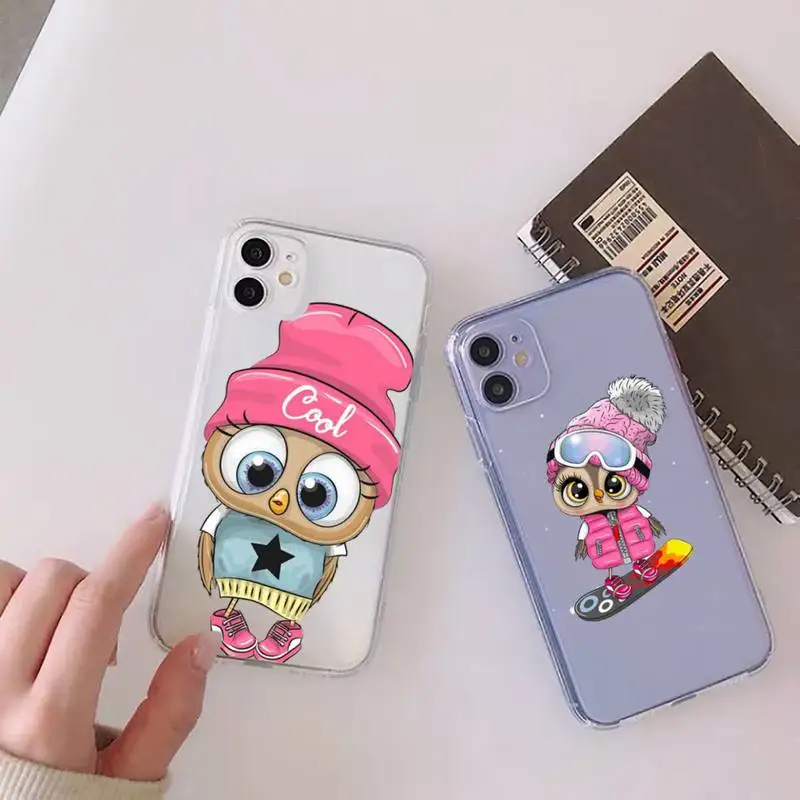 

owl cute Cartoon pink Phone Case Clear Transparent for iPhone 11 12 13 mini pro XS MAX 8 7 6 6S Plus X 5S SE XR 2020