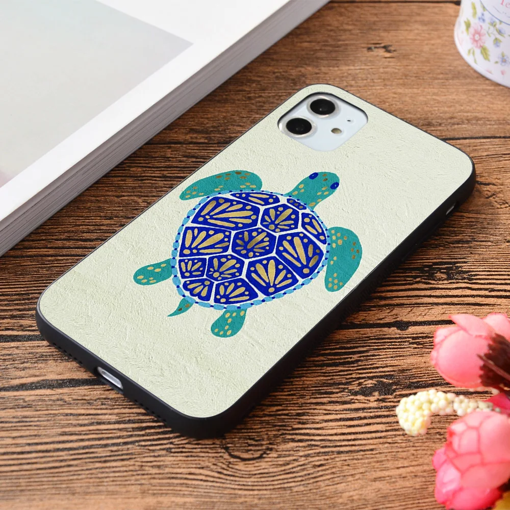 

For iPhone Sea Turtle â€“ Navy & Gold Soft TPU border Apple iPhone Case