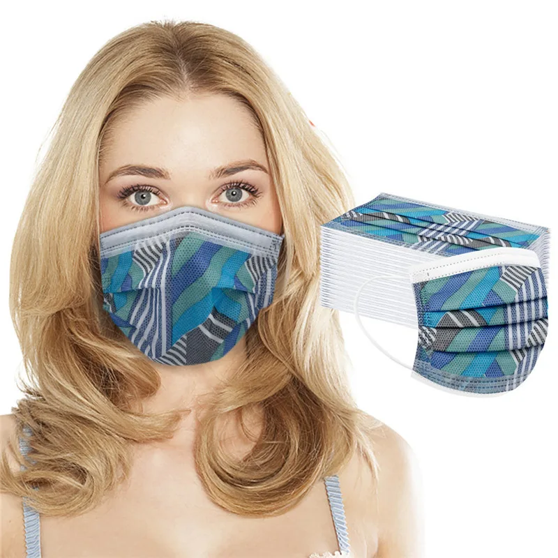 

10/50pcs disposable adult masks civilian non-woven thick three-layer dust-proof meltblown masks printed masks
