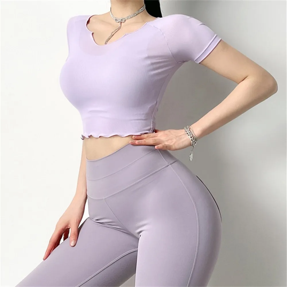 

Сексуальный укороченный топ для йоги, футболка с коротким рукавом для фитнеса, Женская дышащая Спортивная футболка для бега и тренировок, м...