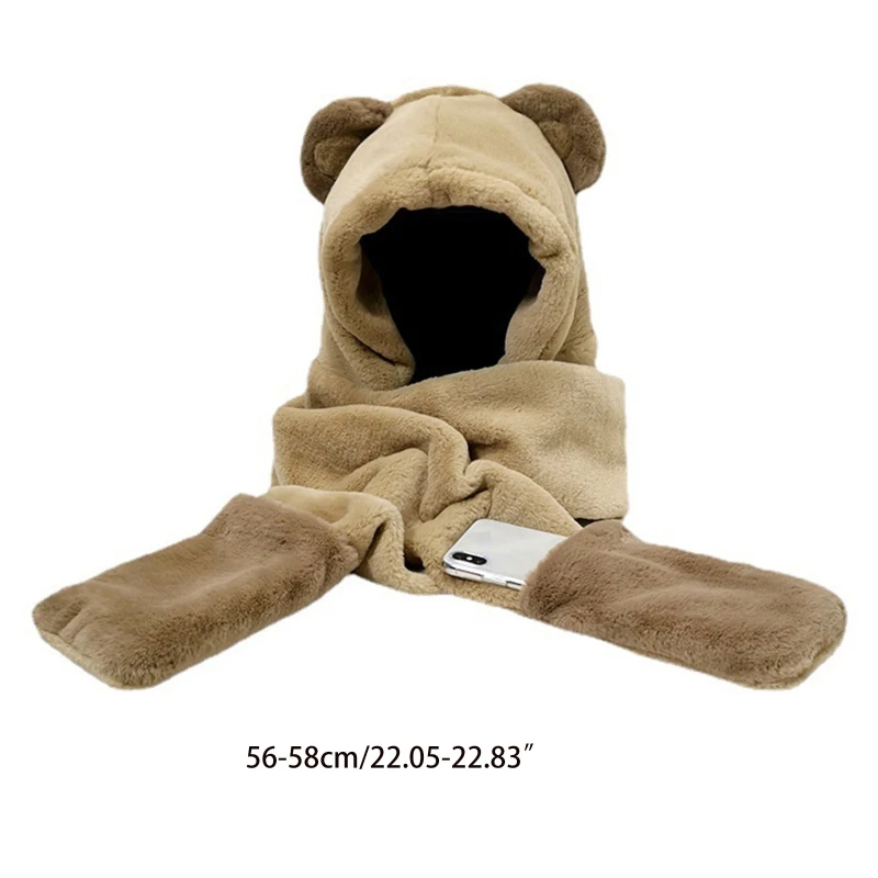 

Fuzzy Headwear Plush Made Bear Hats Attached with Gloves in -One -Piece DesignWinter Warm Keeping & Wind Protection N0PE