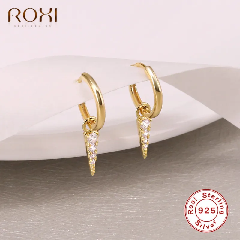 ROXI модные корейские ювелирные изделия простая серьга геометрической формы 925 пробы Серебряный треугольник кулон серьги гвоздики для женщин ювелирные изделия