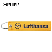 1 pc lufthansa keychains jewelry key tag label embroidery fashion keyrings flight crew pilot key chain for aviation gifts